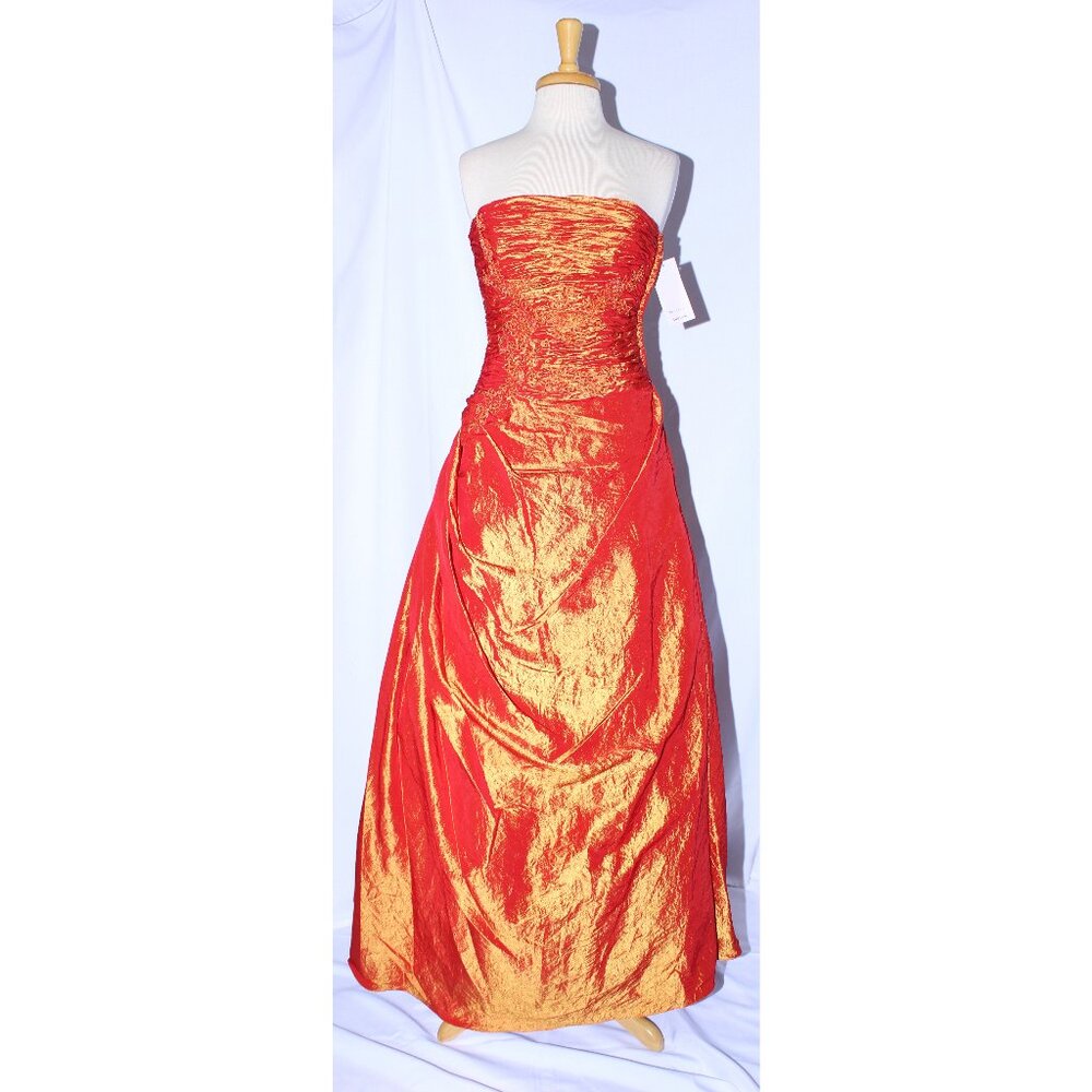 Poly #5524 Floor Length Crushed Taffeta Prom Gown-Size S-BURNT ORANGE-NEW